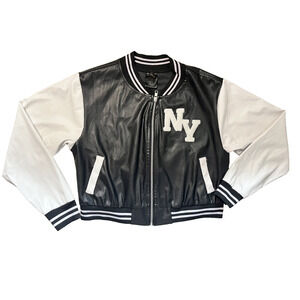 Youth Kids 2Hip Size 12 Black White NY Varsity Jacket Button Up Pockets